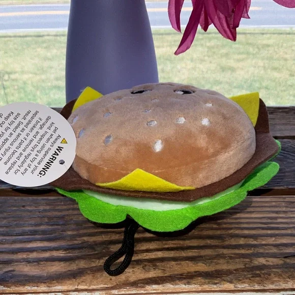 Plush Hamburger Chew Toy Squeaky Dog - Picture 4 of 4